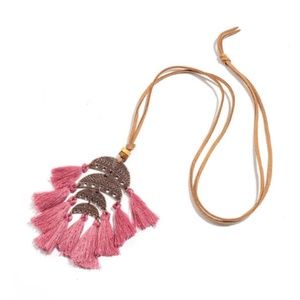 Bronze Native Bohemia Pink Tassel Pendant Necklace